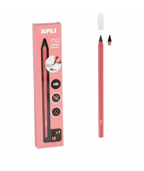 Apli Infinite Pencil Pack de Lapiz Infinito HB + Mina de Recambio + Tapon Protector - Para Escribir hasta 16km - Color Rosa