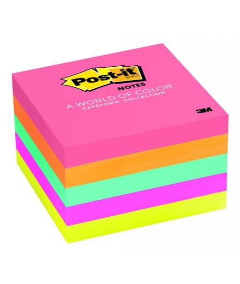 Post-it Bloc de 500 Notas Adhesivas Removibles Colores Neon 76x76mm - Papel con Certificacion PEFC - Colores Surtidos