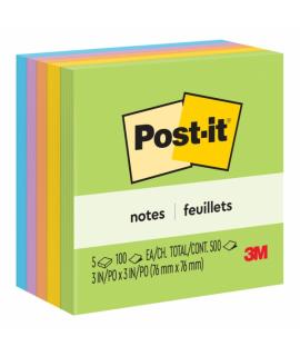 Post-it Bloc de 500 Notas Adhesivas Removibles Ultra Color 76x76mm - Papel con Certificacion PEFC - Colores Surtidos