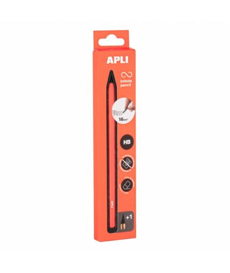 Apli Infinite Pencil Pack de Lapiz Infinito HB + Mina de Recambio + Tapon Protector - Para Escribir hasta 16km - Color Naranja F