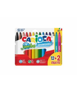 Carioca Jumbo Pack de 12 Rotuladores + 2 Gratis - Punta 6mm - Superlavables - Colores Surtidos