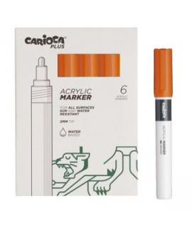 Carioca Plus Pack de 6 Marcadores Acrilicos - Punta 2mm - Color Naranja