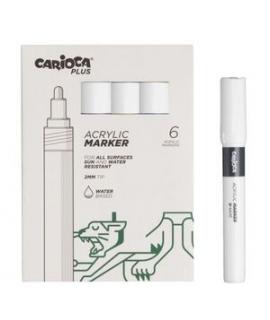 Carioca Plus Pack de 6 Marcadores Acrilicos - Punta 2mm - Color Blanco