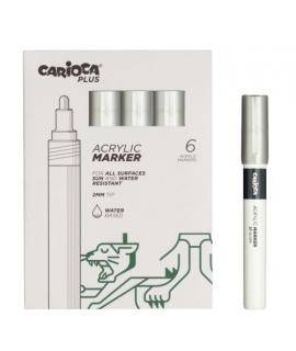 Carioca Plus Pack de 6 Marcadores Acrilicos - Punta 2mm - Color Plata