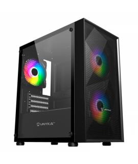 Unykach MIR B200 Caja Gaming Micro ATX, Mini ITX - Lateral de Vidrio Templado - 3.5", 2.5" - USB-A 2.0, 3.0 y Audio - 3 Ventilad