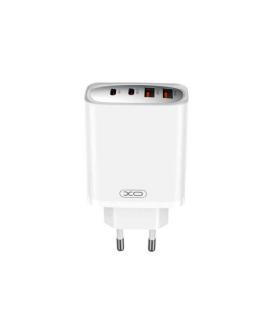 XO Cargador Rapido - USB-A 22.5W - 2 Puertos Tipo C - Multiples Voltajes - Alta Eficiencia - Color Blanco