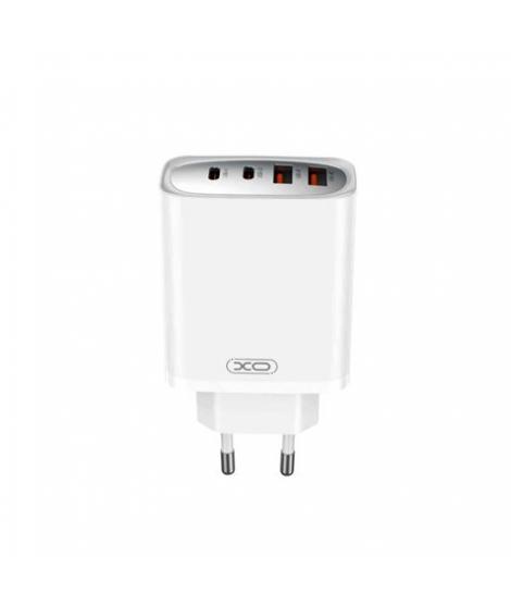 XO Cargador Rapido - USB-A 22.5W - 2 Puertos Tipo C - Multiples Voltajes - Alta Eficiencia - Color Blanco