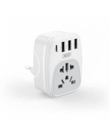 XO Adaptador de Enchufe Internacional - Potencia 2500W - USBx3 + USB-C - Color Blanco