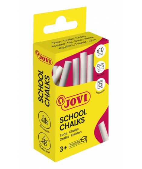 Jovi School Chalks Caja con 10 Tizas Blancas - Compactas - sin Polvo - Materias Primas Naturales - Trazos Nitidos - Faciles de B