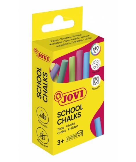 Jovi School Chalks Caja de 10 Tizas - Compactas - sin Polvo - Materias Primas Naturales - Trazos Nitidos - Faciles de Borrar - R