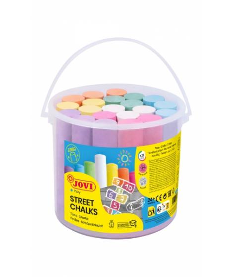 Jovi Street Chalks Bote 21 Tizas Jumbo - Especiales para Dibujar en El Suelo - Tizas Redondas - Facil Eliminacion con Agua - Poc