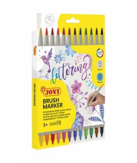 Jovi Felt Pens Estuche de 12 Rotuladores Doble Punta Pincel - Punta Fina y Flexible - Tinta Base Agua - Ideal para Lettering - C