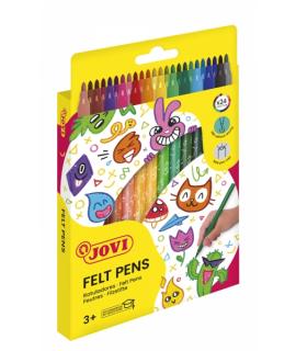 Jovi Felt Pens Estuche de 24 Rotuladores - Amplia Variedad de Tonos - Tinta de Gran Fijacion - Punta de 3mm - Capuchon de Seguri