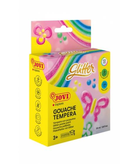 Jovi Glitter Gouache Estuche de 4 Botes de Tempera 35ml - Tempera Liquida Base Agua - Particulas de Purpurina - Excelente Rendim