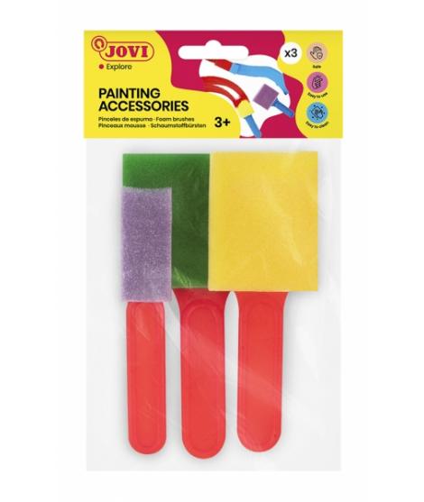 Jovi Painting Accessories Pack de 3 Pinceles de Espuma - Tamaños Diferentes - Especiales para Pintura de Dedos - Faciles de Limp