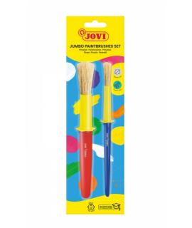 Jovi Jumbo Paint Brushes Pack 1 Pincel Mediano + 1 Pincel Grueso - Pelo Natural - Mango de Plastico - No Gotean - Facil Limpieza