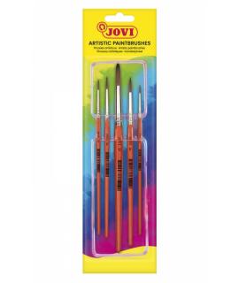 Jovi Artistic Paintbrushes Blister con 5 Pinceles Redondos - Pelo Natural - Mango de Madera - Calibre 00 al 12 - Punta Redonda -