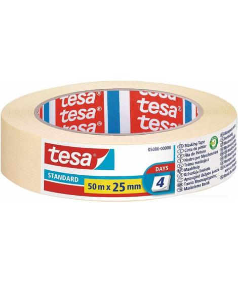 Tesa Standard Cinta de Pintor 25mm x 50m - Fabricada en Papel - Libre de Disolventes - No deja Residuos