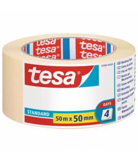 Tesa Standard Cinta de Pintor 50mm x 50m - Fabricada en Papel - Libre de Disolventes - No deja Residuos