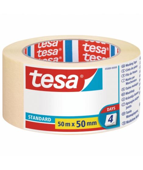 Tesa Standard Cinta de Pintor 50mm x 50m - Fabricada en Papel - Libre de Disolventes - No deja Residuos