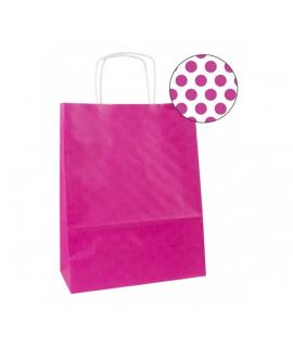 Apli Pack de 50 Bolsas Kraft - Alta Resistencia - Asas rizadas - Reutilizables y reciclables - Color Fucsia