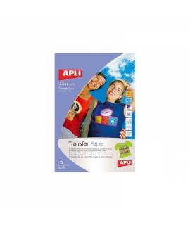 Apli Pack de 5 Hojas de Papel Transfer para Impresoras Inkjet - Ideal para Prendas de Color - Perfecto para Personalizar Ropa de