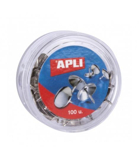 Apli Caja de 100 Chinchetas Niqueladas Ø 10mm - Cabeza Redondeada - Puntas Afiladas - Ideal para Corcho, Paredes, Tapicerias y M