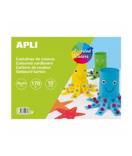 Apli Bloc de Cartulinas 170gr - 10 Hojas - Libre de Acidos - Ideal para Manualidades y Uso Escolar - Colores Surtidos