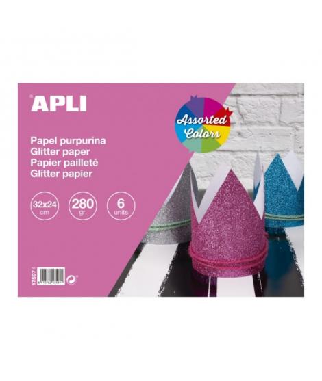 Apli Bloc Cartulinas Purpurina - 280gr - Ideal para Manualidades y Scrapbooking - Colores Surtidos