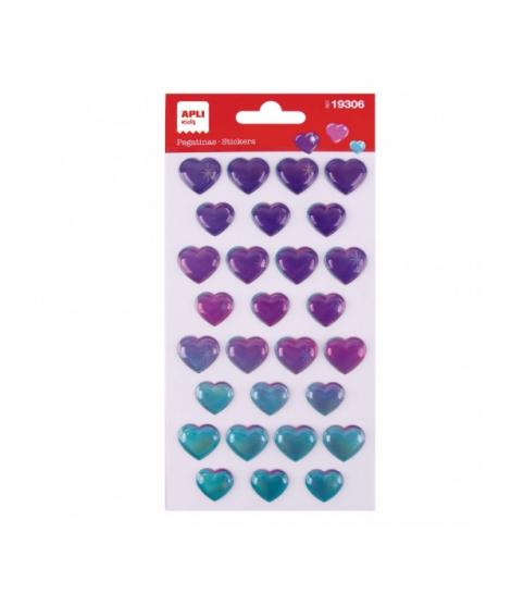 Apli Bolsa de Pegatinas de Corazones - Tornasol - Relieve - Efecto Metalizado - Adhesivo Permanente - Ideal para Scrapbooking y 