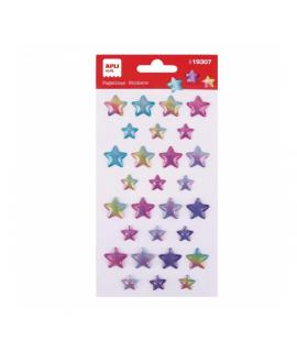 Apli Bolsa de Pegatinas de Estrellas - Tornasol - Relieve - Efecto Metalizado - Adhesivo Permanente - Ideal para Scrapbooking y 