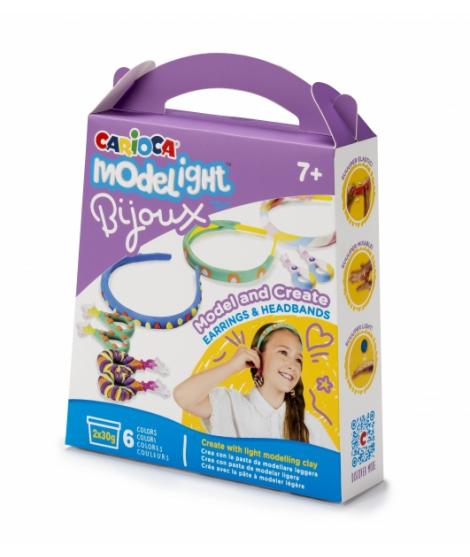 Carioca Modelight Bijoux Pack de Creacion de Joyas - Pasta Super Ligera y Maleable - sin Gluten - Seca al Aire - Colores Brillan