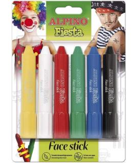 Alpino Fiesta Face Stick Pack con 6 Barritas de Pintura Facial - Sistema Retractil Giratorio - Se Lava con Agua - Testado Dermat