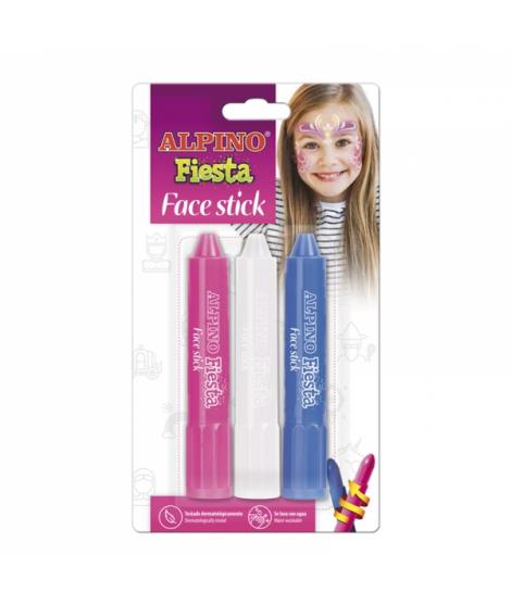 Alpino Fiesta Face Stick Pack con 3 Barritas de Pintura Facial - Sistema Retractil Giratorio - Se Lava con Agua - Testado Dermat