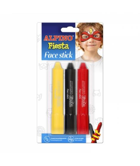 Alpino Fiesta Face Stick Pack con 3 Barritas de Pintura Facial - Sistema Retractil Giratorio - Se Lava con Agua - Testado Dermat