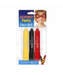 Alpino Fiesta Face Stick Pack con 3 Barritas de Pintura Facial - Sistema Retractil Giratorio - Se Lava con Agua - Testado Dermat