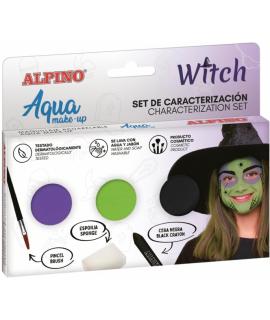 Alpino Aqua Make Up Set de Caracterizacion de Bruja - 3 Polveras + Cera Negra + Pincel + Esponja