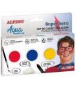 Alpino Aqua Make Up Set de Caracterizacion de Superheroes - 3 Polveras + Cera Negra + Pincel + Esponja