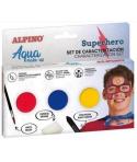 Alpino Aqua Make Up Set de Caracterizacion de Superheroes - 3 Polveras + Cera Negra + Pincel + Esponja