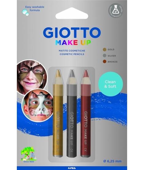 Giotto Make Up Metallic Pack con 3 Lapices Cosmeticos - Se Lava con Agua - Dermatologicamente Testado - Colores Metalicos Surtid