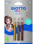 Giotto Make Up Metallic Pack con 3 Lapices Cosmeticos - Se Lava con Agua - Dermatologicamente Testado - Colores Metalicos Surtid