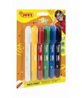 Jovi Twist Pack de 6 Stick Pintura de Cara - Base Agua - Gran Cobertura - Seca Rapido - Facil de Retirar - Hipoalergenico - Colo