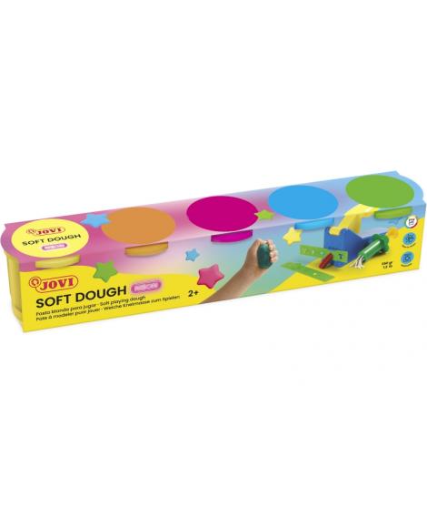 Jovi Soft Dough Estuche de 5 Botes Colores Neon - Blanda y Flexible - Facil de Amasar y Moldear - Ideal para Iniciacion al Model