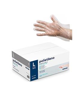 Santex Polietileno Pack de 100 Guantes de Polietileno Talla L - Sin Polvo - Libre de Latex - No Esteriles - Transparentes