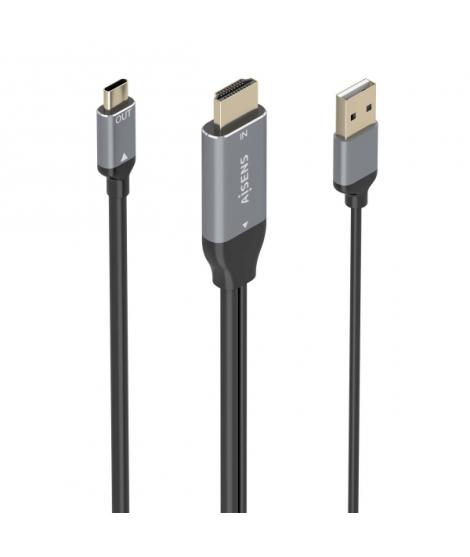 Aisens Cable Conversor Aluminio HDMI V2.0 a USB-C 4K@60Hz - HDMI/M+USB-A/M-USB-C/M - 1.8m - Color Gris