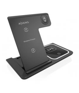 Aisens Cargador Inalambrico USB-C 3 en 1 de 15W para Movil - Apple Watch - Ariculares con Estuche de Carga - Color Negro