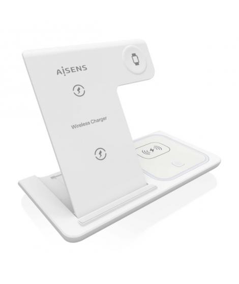 Aisens Cargador Inalambrico USB-C 3 en 1 de 15W para Movil - Apple Watch - Ariculares con Estuche de Carga - Color Blanco