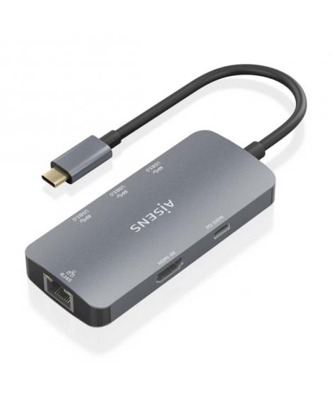 Aisens USB-C Dock 6 en 1 - USB-C a 1xHDMI - 1xRJ45 - 3xUSB-A - 1xUSB-C PD - 15cm - Color Gris