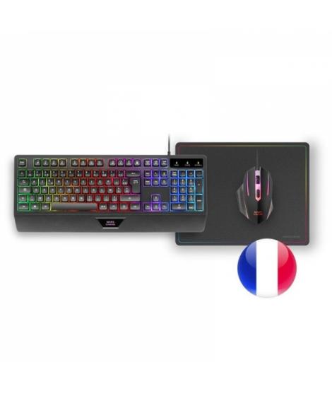 Mars Gaming MCP124 Combo Gaming 3en1 - Teclado H-Mech Ergonomico - Raton RGB Switches HUANO - Alfombrilla Nanotextil Rainbow - C