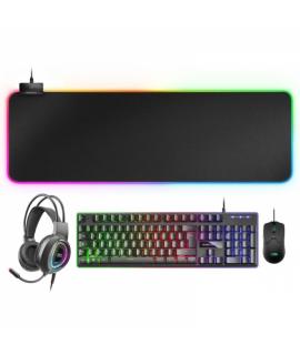 Mars Gaming MCPEXFR Combo Gaming 4 en 1 - Teclado H-MECH FRGB - Raton 10K DPI Ultraligero - Auriculares RGB FLOW - Alfombrilla X